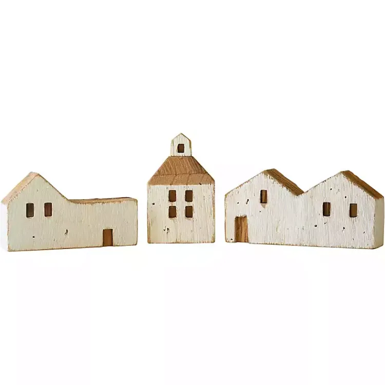 Statues & Figurines>Kirklands Home White Wood House Figurines, Set of 3