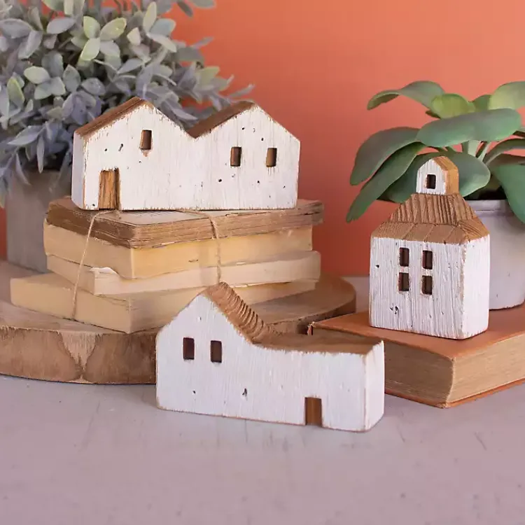 Statues & Figurines>Kirklands Home White Wood House Figurines, Set of 3