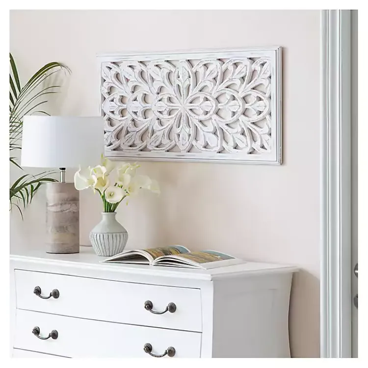 Kirklands Home Wood Medallion August Wall Plaque White Hot