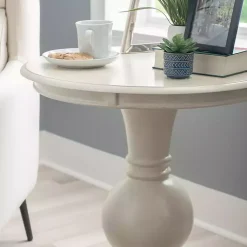 Kirklands Home Wood Round Base Side Table White Clearance
