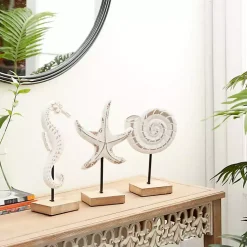 Statues & Figurines>Kirklands Home White Wood Sea Creature Statues, Set of 3