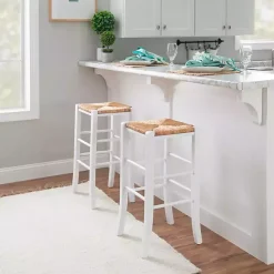 Kirklands Home White Wood Seagrass Backless 2-pc. Bar Stool Set Tan Discount
