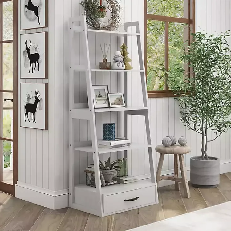 Kirklands Home Wood 5-Shelf Leaning Bookshelf White Online