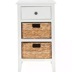 Kirklands Home Wood Side Table with Baskets White Best