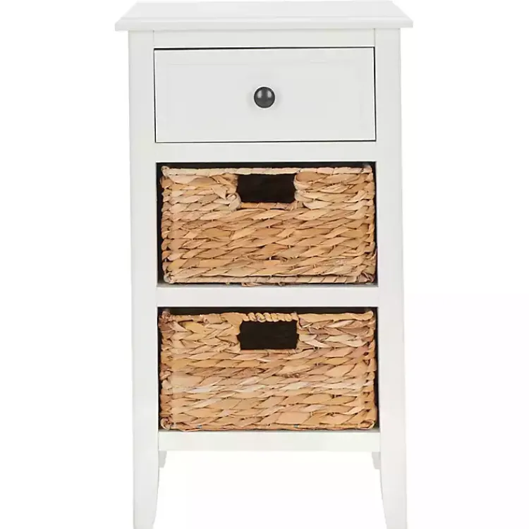 Kirklands Home Wood Side Table with Baskets White Best