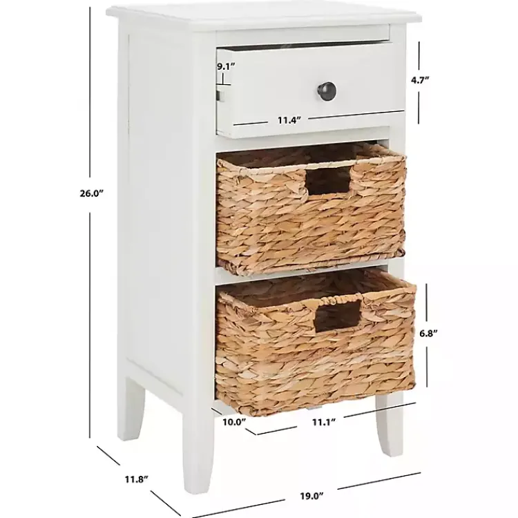 Kirklands Home Wood Side Table with Baskets White Best
