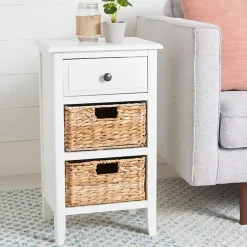 Kirklands Home Wood Side Table with Baskets White Best