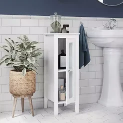 Kirklands Home Wood Slim Single Glass Door Floor Cabinet White Sale