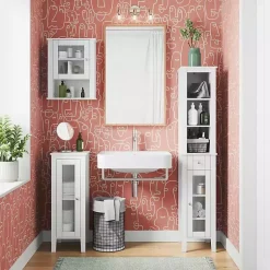 Kirklands Home Wood Slim Single Glass Door Floor Cabinet White Sale