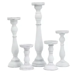 Candle Holders>Kirklands Home Wood Spindle Taper Candle Holders, Set of 5 White