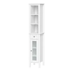 Kirklands Home Wood Tall Single Pane Glass Door Cabinet White Online