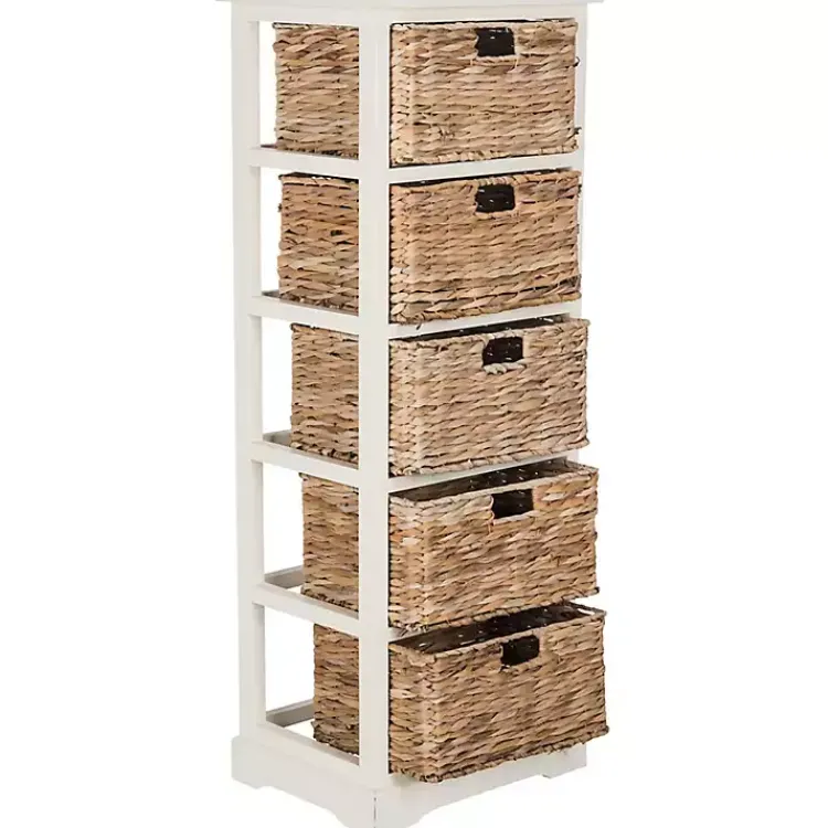 Kirklands Home Wood 5-Tier Basket Storage Shelf White New