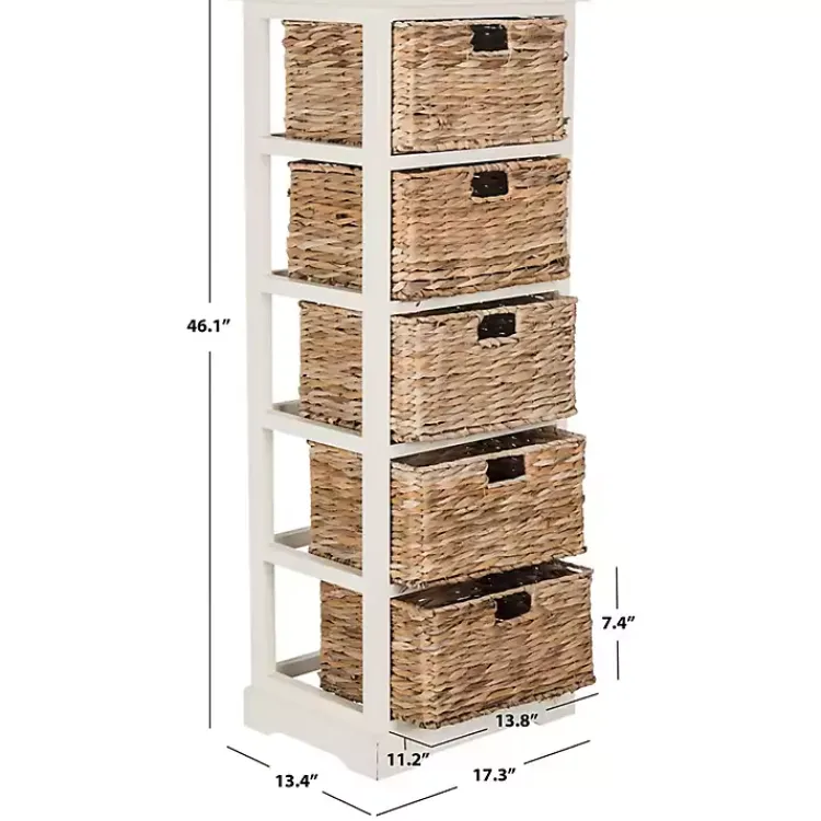 Kirklands Home Wood 5-Tier Basket Storage Shelf White New