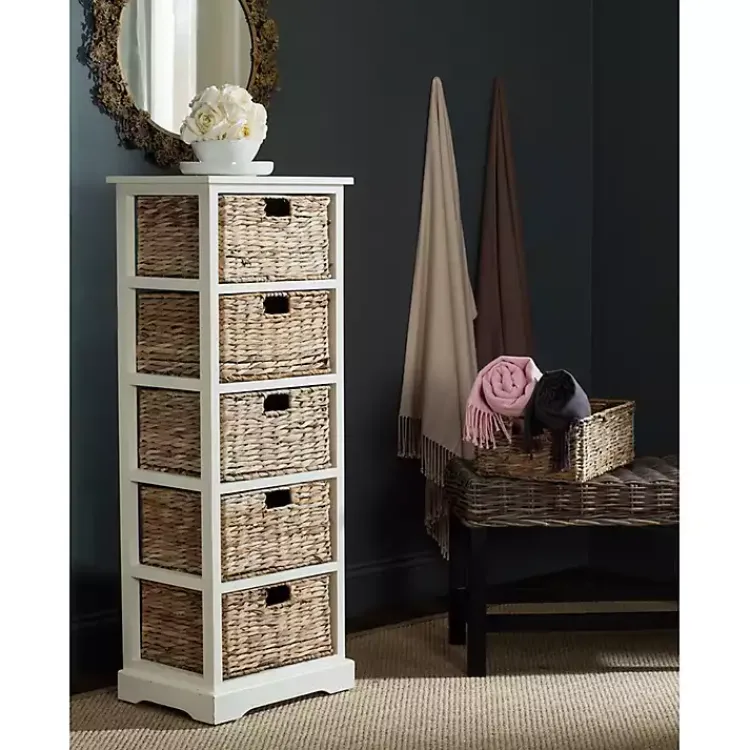 Kirklands Home Wood 5-Tier Basket Storage Shelf White New