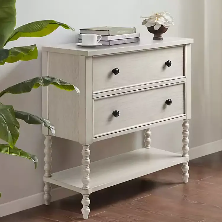 Kirklands Home Wood Turned Legs 2-Drawer Chest White Hot