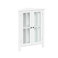 Kirklands Home Wood Two Pane Glass Doors Corner Cabinet White Clearance