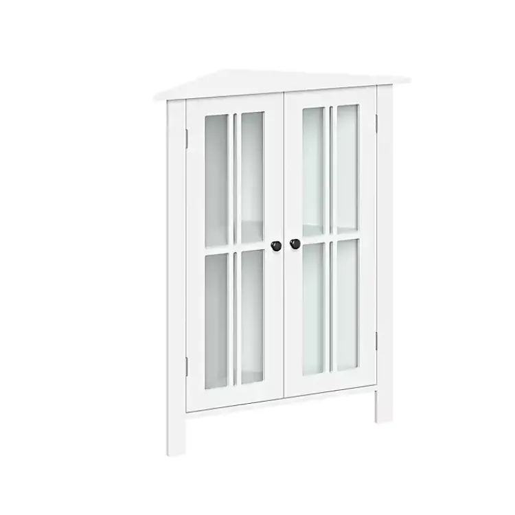 Kirklands Home Wood Two Pane Glass Doors Corner Cabinet White Clearance