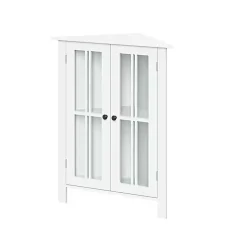 Kirklands Home Wood Two Pane Glass Doors Corner Cabinet White Clearance