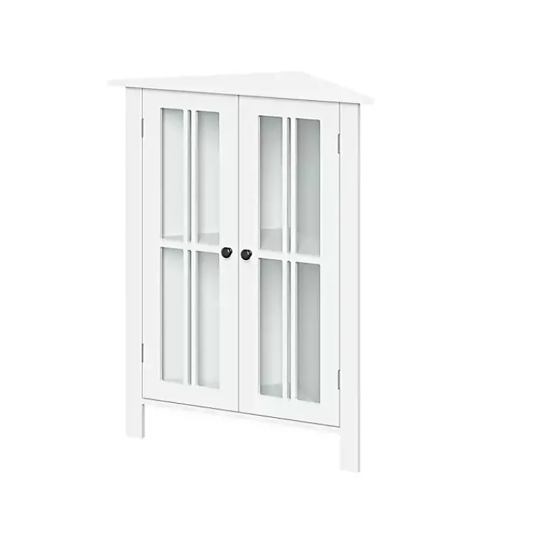 Kirklands Home Wood Two Pane Glass Doors Corner Cabinet White Clearance