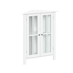 Kirklands Home Wood Two Pane Glass Doors Corner Cabinet White Clearance