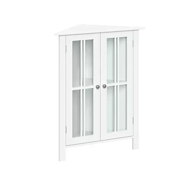 Kirklands Home Wood Two Pane Glass Doors Corner Cabinet White Clearance