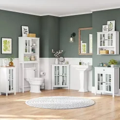 Kirklands Home Wood Two Pane Glass Doors Corner Cabinet White Clearance