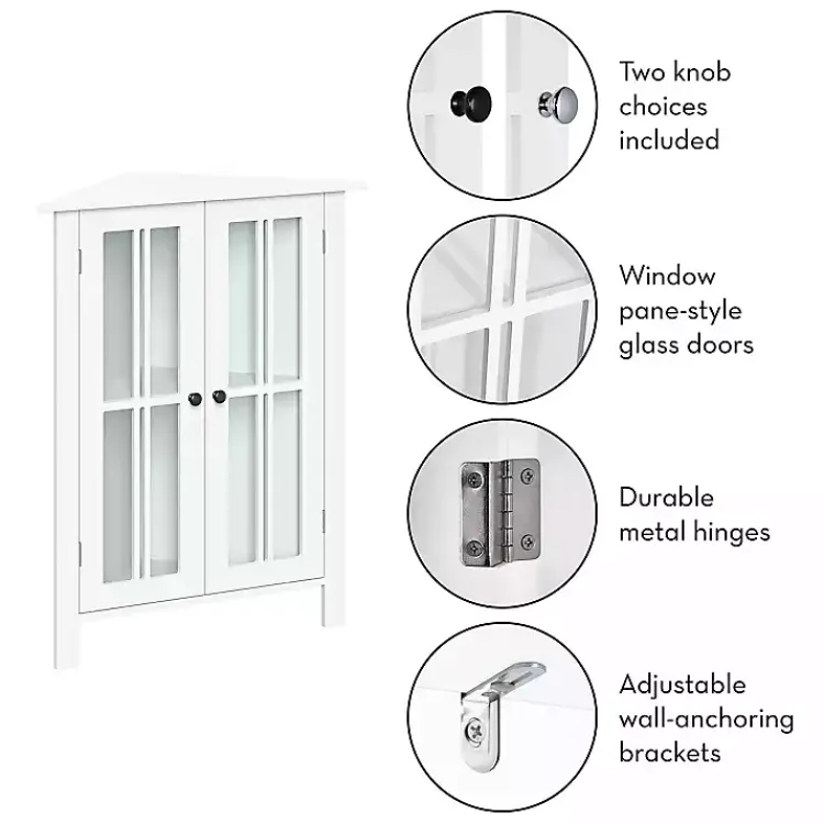 Kirklands Home Wood Two Pane Glass Doors Corner Cabinet White Clearance