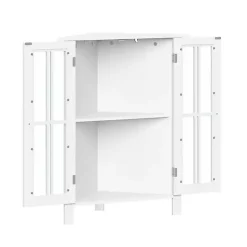 Kirklands Home Wood Two Pane Glass Doors Corner Cabinet White Clearance