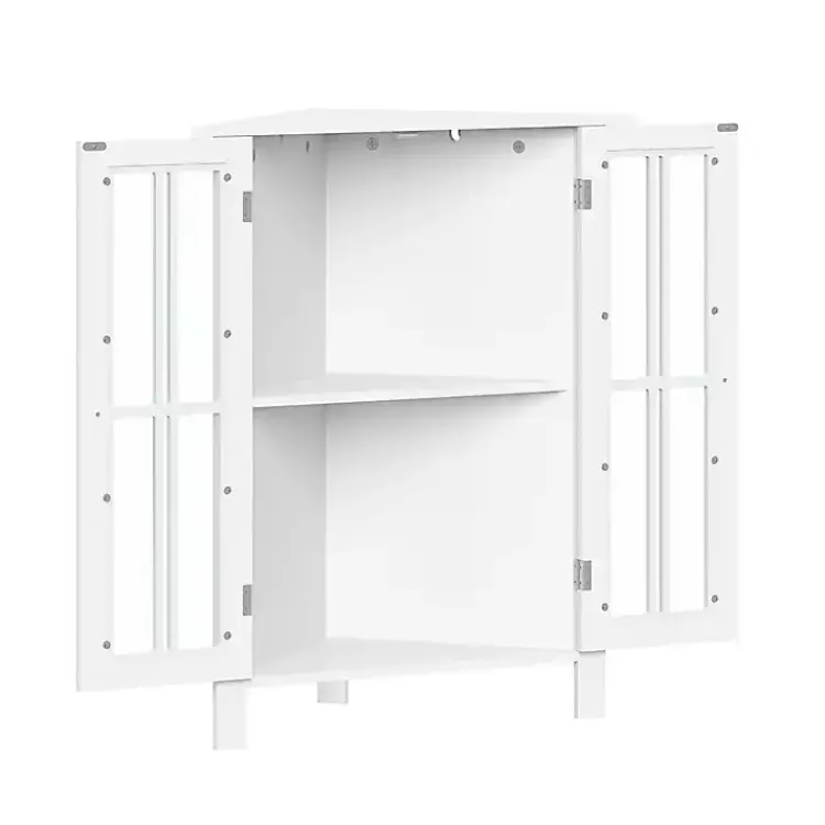Kirklands Home Wood Two Pane Glass Doors Corner Cabinet White Clearance