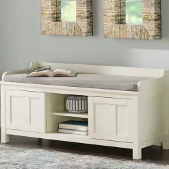Kirklands Home White Wood Upholstered Storage Bench Hot