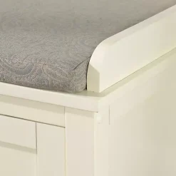 Kirklands Home White Wood Upholstered Storage Bench Hot