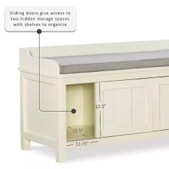 Kirklands Home White Wood Upholstered Storage Bench Hot