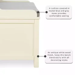 Kirklands Home White Wood Upholstered Storage Bench Hot