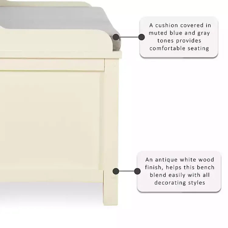 Kirklands Home White Wood Upholstered Storage Bench Hot