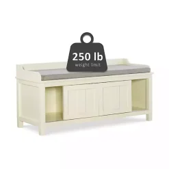 Kirklands Home White Wood Upholstered Storage Bench Hot