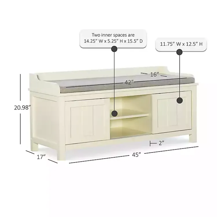 Kirklands Home White Wood Upholstered Storage Bench Hot