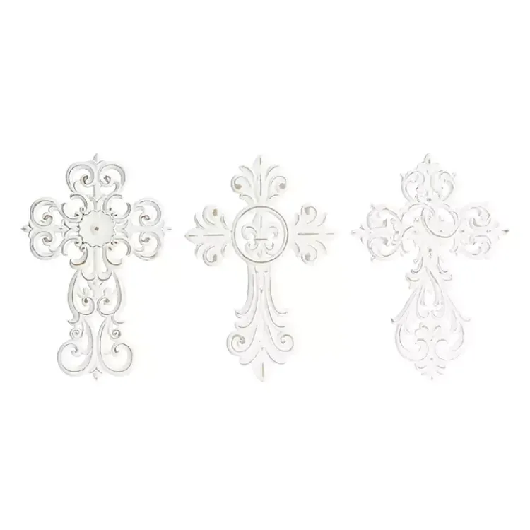 Kirklands Home Wood Wall Cross Wall Plaques, Set of 3 White Outlet