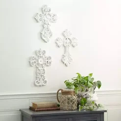 Kirklands Home Wood Wall Cross Wall Plaques, Set of 3 White Outlet