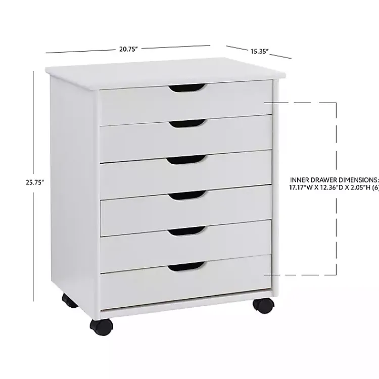 Kirklands Home Wood Wide 6-Drawer Cary Storage Cart White Best