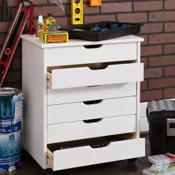 Kirklands Home Wood Wide 6-Drawer Cary Storage Cart White Best