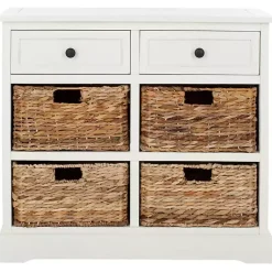 Kirklands Home Wood Woven Baskets Cabinet White