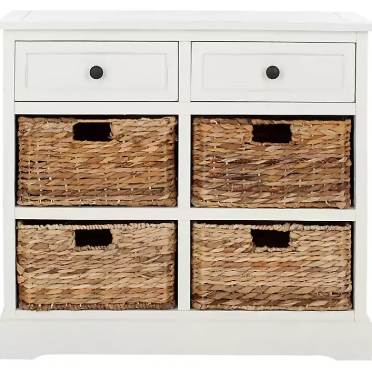 Kirklands Home Wood Woven Baskets Cabinet White