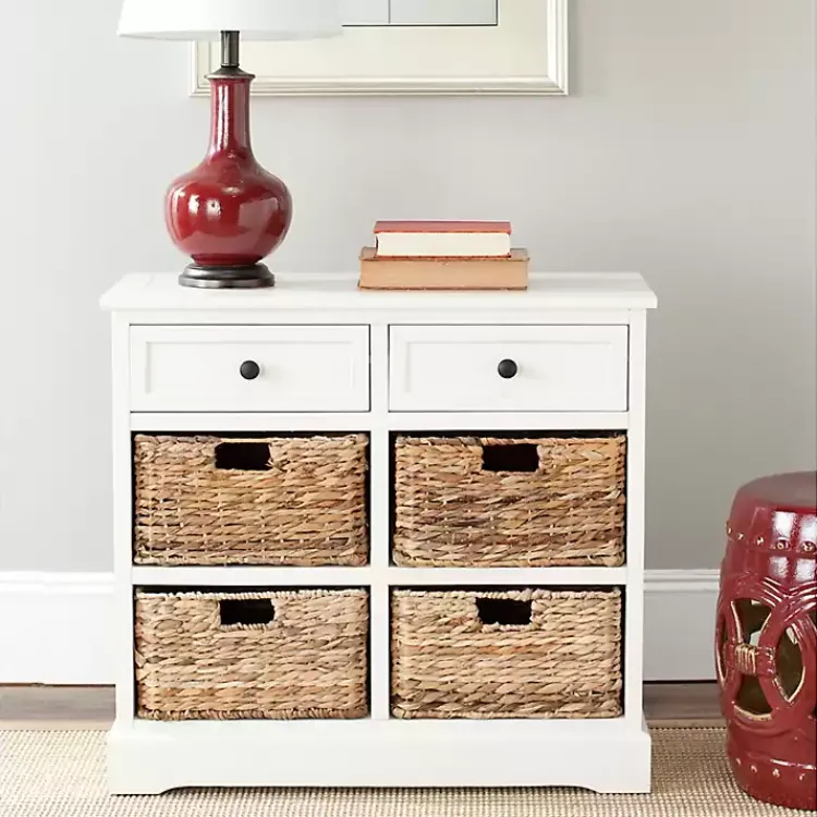Kirklands Home Wood Woven Baskets Cabinet White