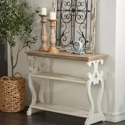 Kirklands Home Wooden 2-Shelf Console Table White New