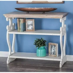 Kirklands Home Wooden 2-Shelf Console Table White New