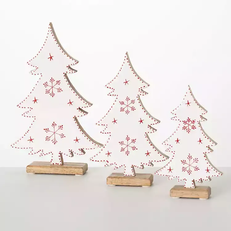 Christmas Decorations>Kirklands Home White Woodland Snowflake Christmas Trees, Set of 3
