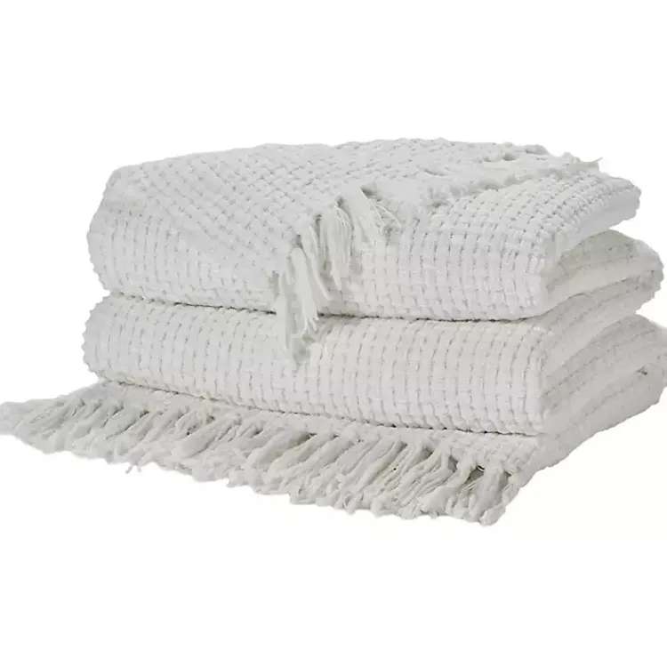 Blankets & Throws>Kirklands Home Woven Waffle Knit Chenille Throw White