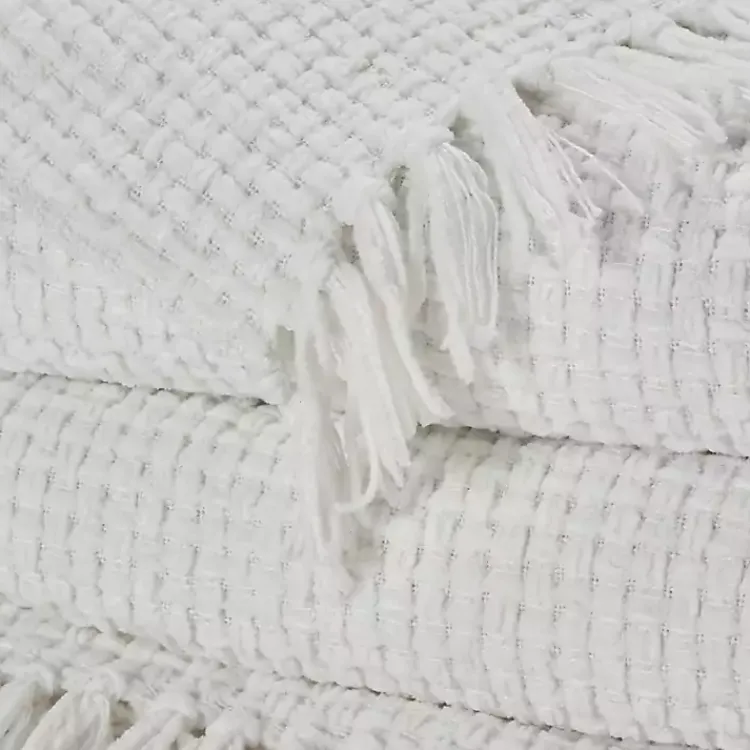 Blankets & Throws>Kirklands Home Woven Waffle Knit Chenille Throw White