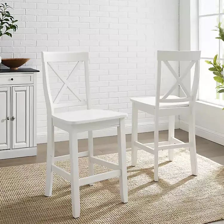 Kirklands Home X-Back Farmhouse Counter Stools, Set of 2 White Clearance