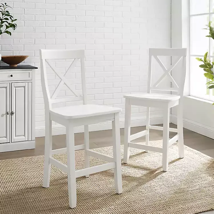 Kirklands Home X-Back Farmhouse Counter Stools, Set of 2 White Clearance